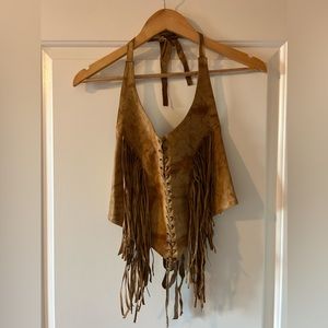 Kobler brand leather fringe halter top, 100% leather worn once.